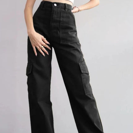 Vintage Cargo Bukser til Dame – Trendy Y2K Parachute Pants i Beige