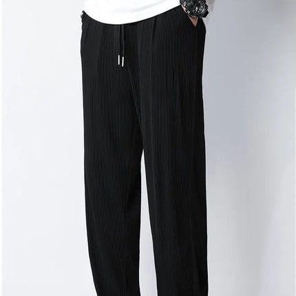 Hvite Ice Silk Sommerbukser for Herre – Lette, Vide Streetwear Bukser