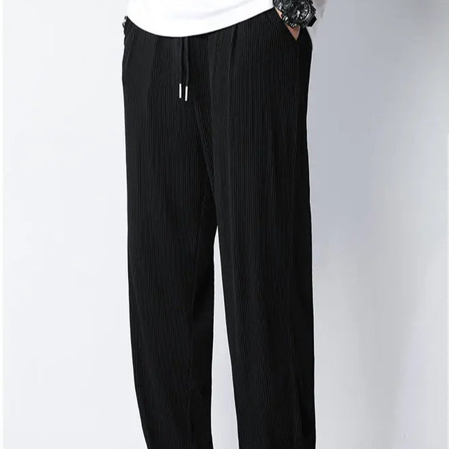 Hvite Ice Silk Sommerbukser for Herre – Lette, Vide Streetwear Bukser