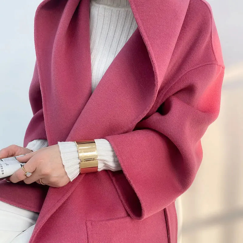 Vintage Elegant Cashmere Kåpe til Dame – Dobbelsidig Ullkåpe med Hette