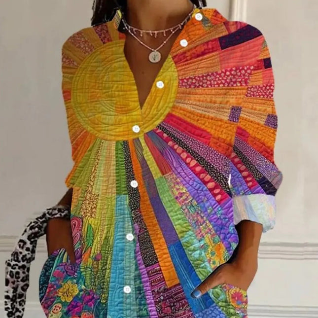 Blomstrete Skjorte for Dame – Stilig Langermet Bluse med Krage