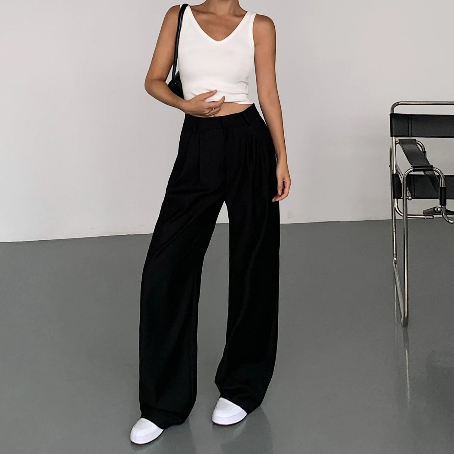 Vide Dressbukser for Dame – Høyt Liv & Elegant Snitt | Løse Kontorbukser med Flytende Fall til Høst 2025