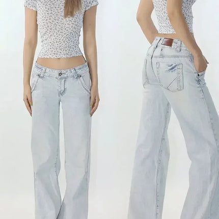 Lyseblå Jeans med Lav Midje – Vintage Straight Fit