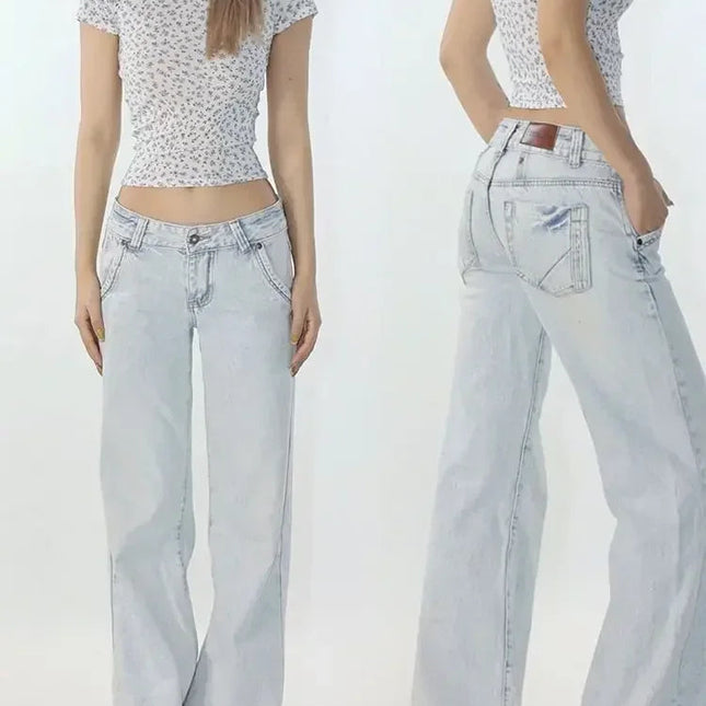 Lyseblå Jeans med Lav Midje – Vintage Straight Fit