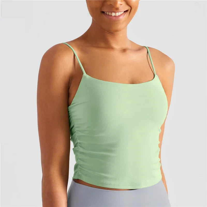 Treningstopp for dame – Sexy yoga-vest med folder, push-effekt og integrerte innlegg