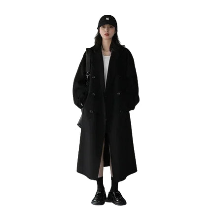 Lang Dobbeltspent Ullkåpe for Dame – Klassisk & Tidløs Retro Kåpe i Ullblanding | Perfekt til Høst og Vinter 2025