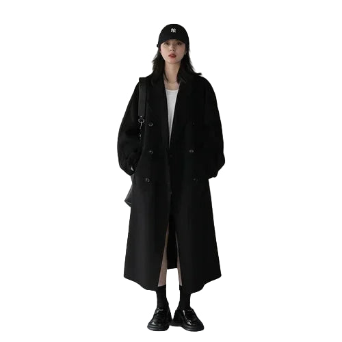 Lang Dobbeltspent Ullkåpe for Dame – Klassisk & Tidløs Retro Kåpe i Ullblanding | Perfekt til Høst og Vinter 2025