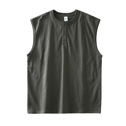 Ermeløs Henley T-skjorte til Herre – 100% Bomull Oversized Singlet