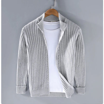 Strikket Herrecardigan med Glidelås – Slim Fit, Halvhøy Hals og Varm Komfort til Vår og Høst