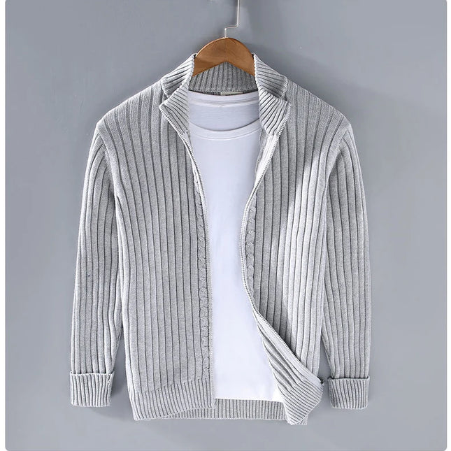 Strikket Herrecardigan med Glidelås – Slim Fit, Halvhøy Hals og Varm Komfort til Vår og Høst