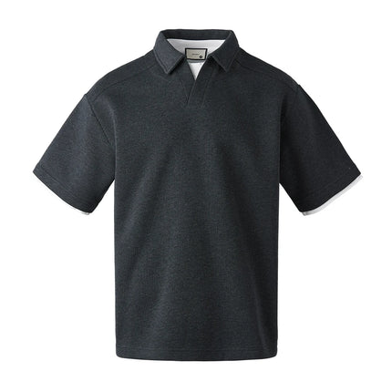 Polo T-skjorte til Herre – Retro Kortermet Topp med Lag-på-Lag Effekt