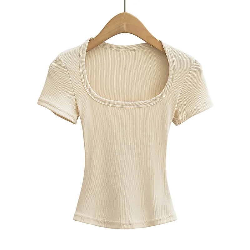 Sommerlig Kvadratisk Hals Crop Top – Kortermet Slim Fit
