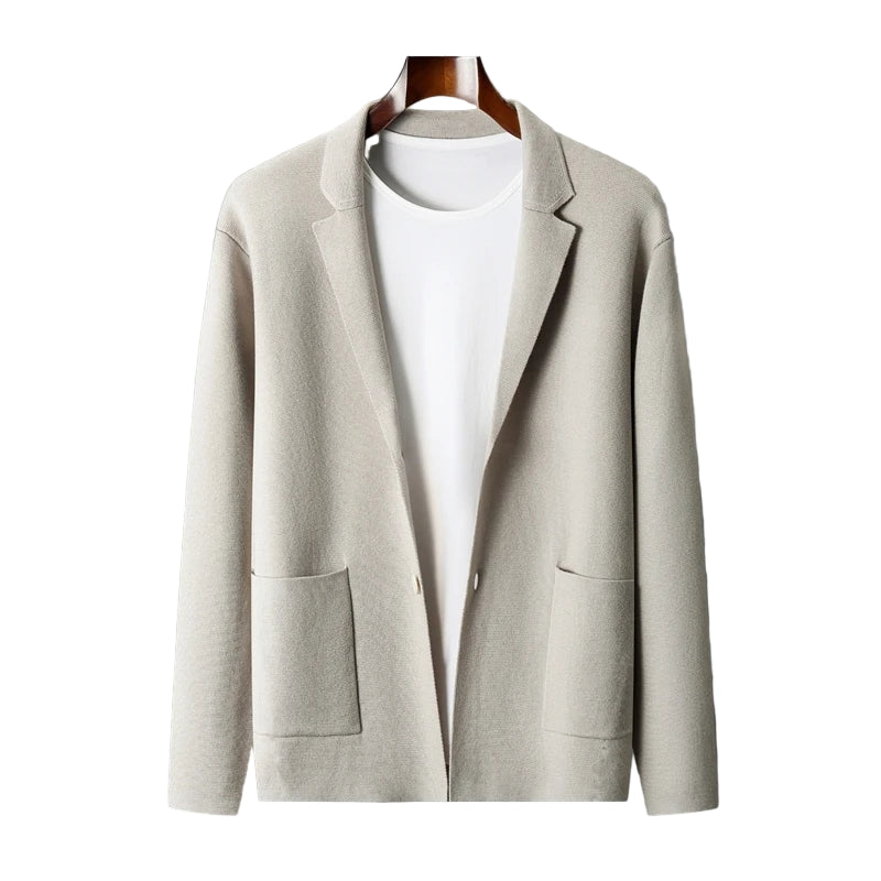 Herrejakke i Kasjmir – Strikket Cardigan med Krage | Løs & Varm Business Casual Genser