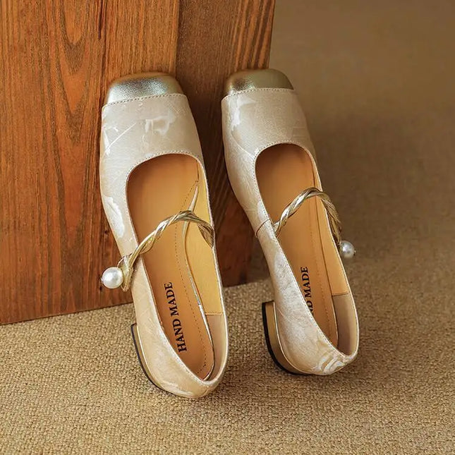 Retro Ballett Flats for Dame – Elegant Mary Jane-stil med Kvadratisk Tå