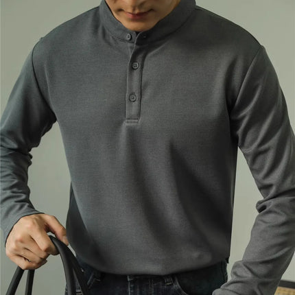 Herre Polo Skjorte med Ståkrage – Ensfarget Langermet Henley T-skjorte | Eleganter Business-Casual-Stil (M–4XL)
