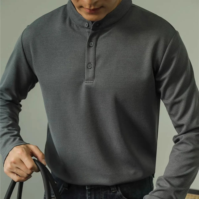 Herre Polo Skjorte med Ståkrage – Ensfarget Langermet Henley T-skjorte | Elegant Business Casual Stil (M–4XL)