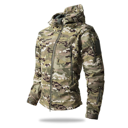Softshell Taktisk Jakke – Vanntett & Vindtett med Fleecefor | Herre Camouflage Hettejakke til Jakt & Friluft