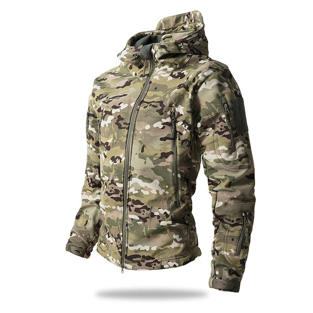 Softshell Taktisk Jakke – Vanntett & Vindtett med Fleecefor | Herre Camouflage Hettejakke til Jakt & Friluft