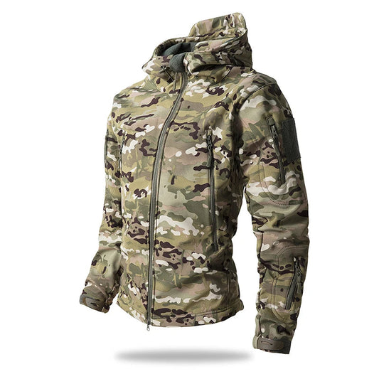 Softshell Taktisk Jakke – Vanntett & Vindtett med Fleecefor | Herre Camouflage Hettejakke til Jakt & Friluft