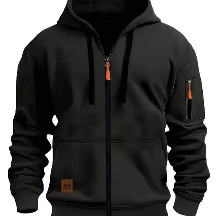 Sporty Hettejakke for Menn – Ensfarget Treningsjakke med Glidelåslommer | Komfortabel Tracksuit til Fritid og Utendørsbruk