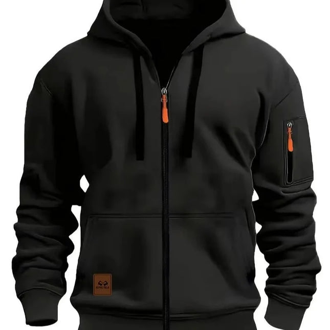 Sporty Hettejakke for Menn – Ensfarget Treningsjakke med Glidelåslommer | Komfortabel Tracksuit til Fritid og Utendørsbruk