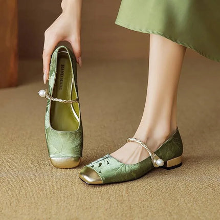Retro Ballett Flats for Dame – Elegant Mary Jane-stil med Kvadratisk Tå