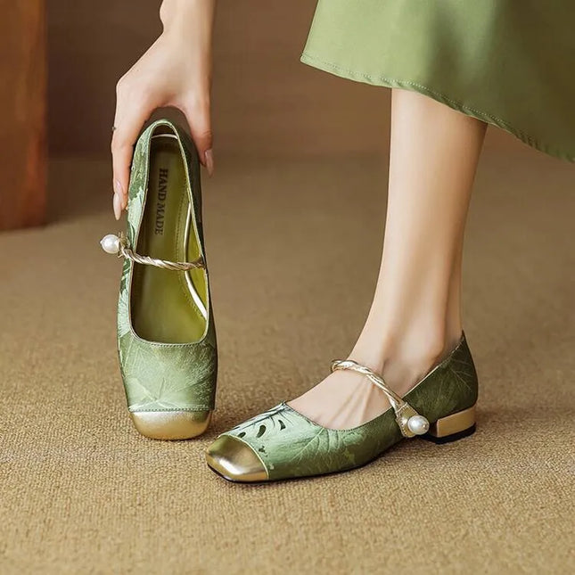 Retro Ballett Flats for Dame – Elegant Mary Jane-stil med Kvadratisk Tå