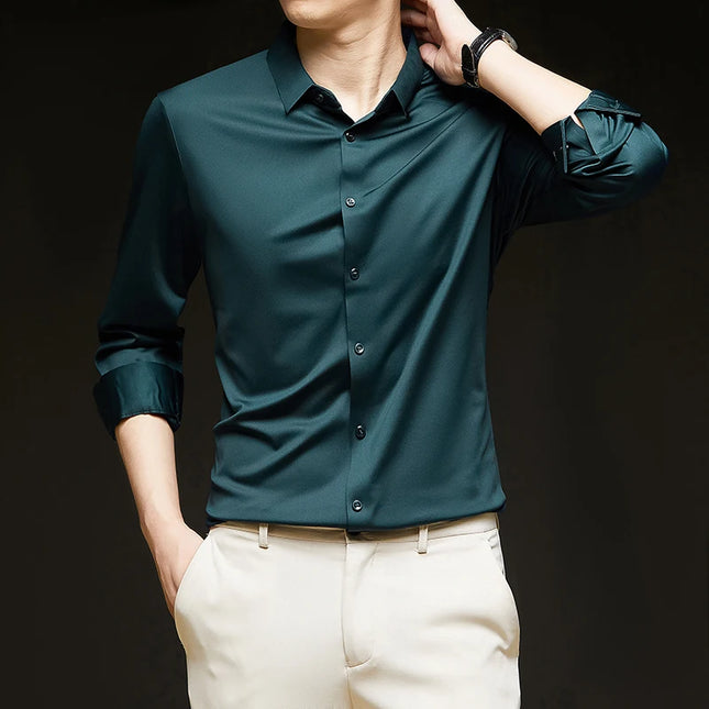 Premium Herreskjorte – Silkeaktig & Ekstra Stretch | Langermet Business & Casual Skjorte