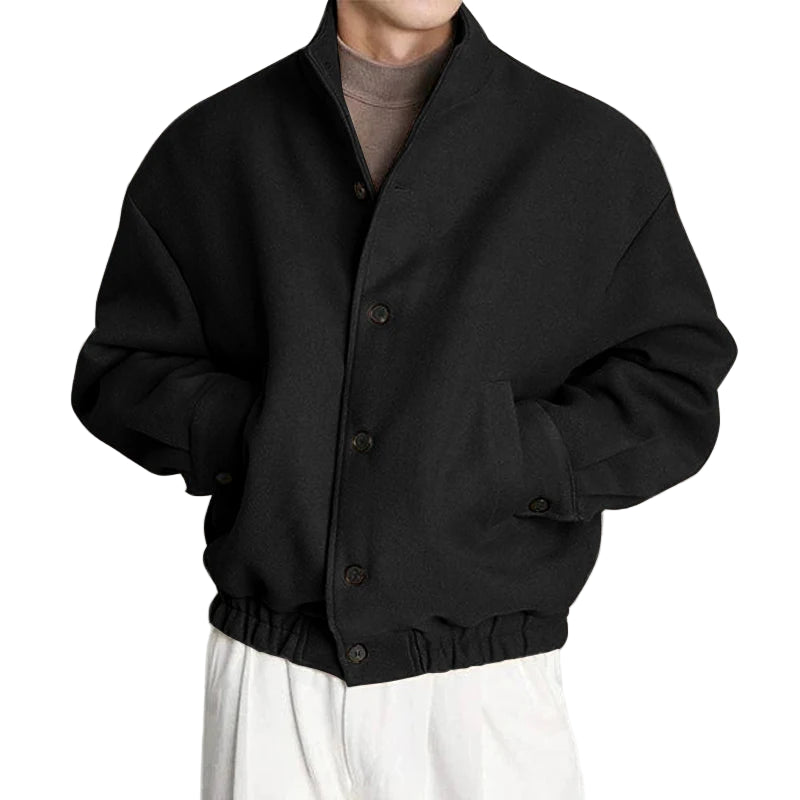 Herrejakke – Ensfarget med Ståkrage & Knapper | Koreansk Streetwear i Casual Stil (S–5XL)