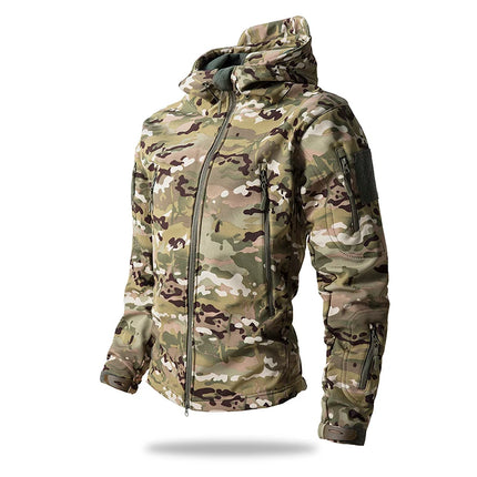 Softshell Taktisk Jakke – Vanntett & Vindtett med Fleecefor | Herre Camouflage Hettejakke til Jakt & Friluft