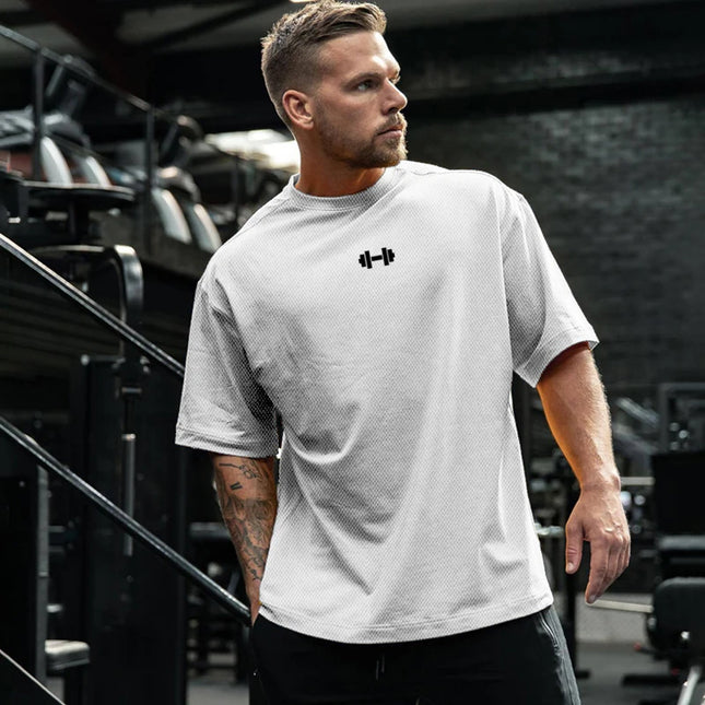 Oversized Trenings-T-skjorte for Menn – Pustende Mesh Stoff | Hurtigtørkende Løs Gym T-skjorte til Trening og Fitness