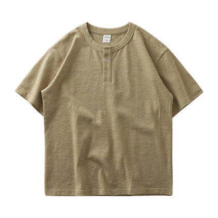 Tykk Henley T-skjorte til Herre – 100% Bomull, Oversized Passform (320g)