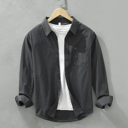 Japansk-inspirert Herreskjorte i 100 % Bomull – Langermet og Løs Casual Skjorte | Enkel, Trendy og Allsidig til Vår og Høst