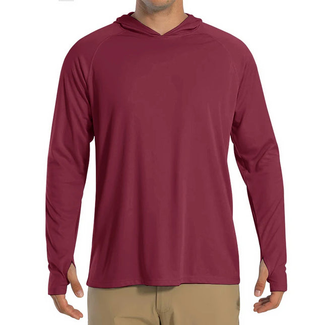 Herre UV-Beskyttende Hettegenser – UPF 50+ Langermet T-skjorte | Hurtigtørkende Sommer- & Treningsplagg