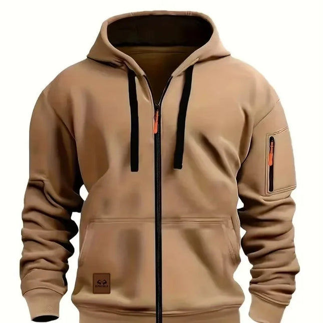 Sporty Hettejakke for Menn – Ensfarget Treningsjakke med Glidelåslommer | Komfortabel Tracksuit til Fritid og Utendørsbruk