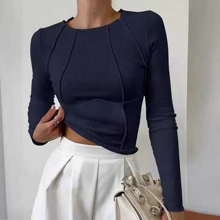 Tettsittende Basic Langermet Topp for Dame – Ensfarget, Elastisk og Perfekt for Lag-på-lag