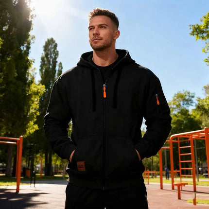 Sporty Hettejakke for Menn – Ensfarget Treningsjakke med Glidelåslommer | Komfortabel Tracksuit til Fritid og Utendørsbruk