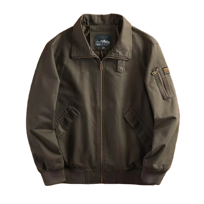 Herre Bomberjakke i Bomull – Tynn Vintage Cargo Jakke med Krage | Klassisk Baseball-inspirert Ytterjakke for Vår og Høst