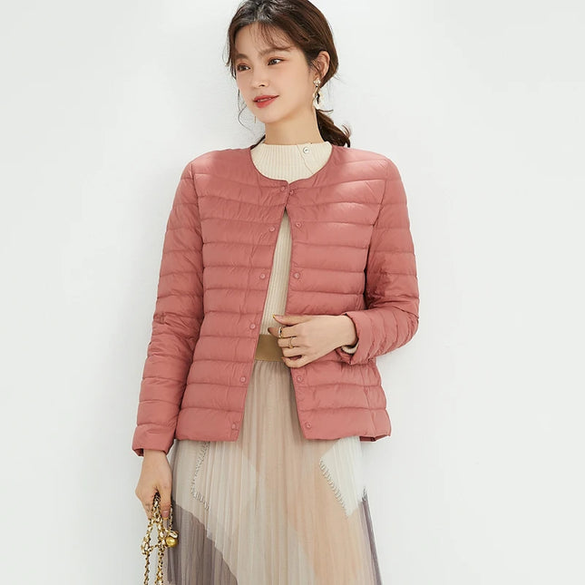 Dame Dunjakke – Ultralett & Pakkbar | Casual Parka i Matt Stoff med Hvit Andedun