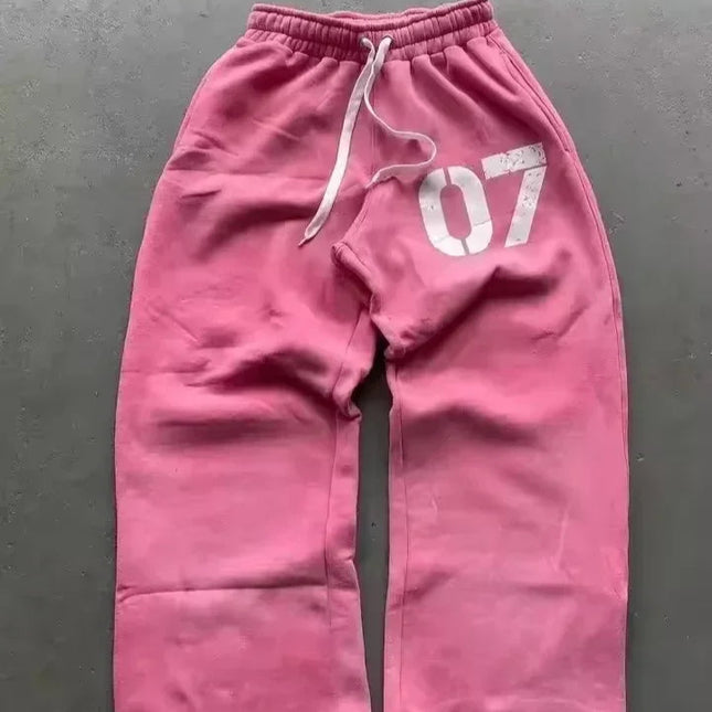 Y2K Joggebukse – Grå Brodert Streetwear | Unisex Retro Hip Hop Sweatpants