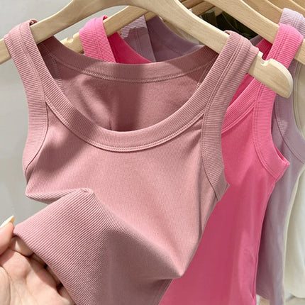 Ribbestrikket Rundhalset Topp – Basic Sommer Singlet for Dame