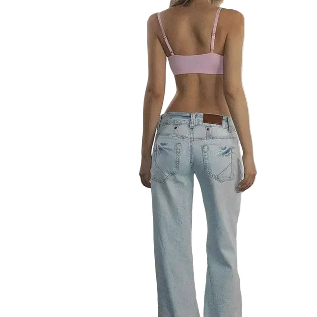 Lyseblå Jeans med Lav Midje – Vintage Straight Fit