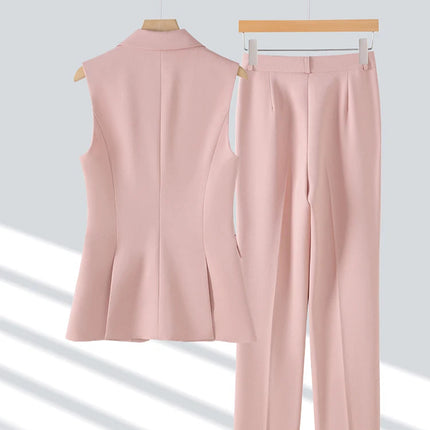 Damebuksedress i 2 Deler – Formell Vest og Bukse til Kontor og Business (Khaki, Rosa, Svart)