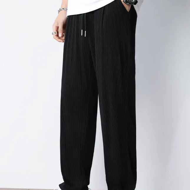 Hvite Ice Silk Sommerbukser for Herre – Lette, Vide Streetwear Bukser