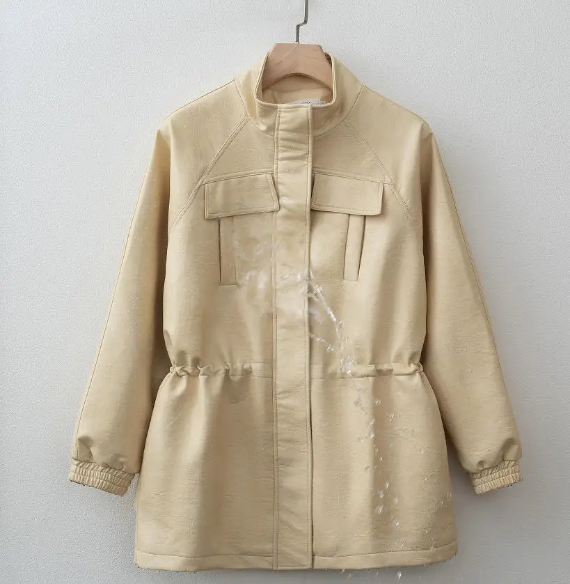 Kunstskinnjakke for Dame – Justerbar Midje & Elegant Design | Trendy Høstjakke 2025