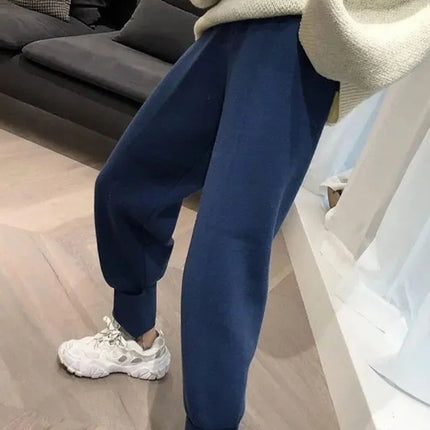 Strikkede Haremsbukser for Kvinner – Tykk og Varm Høytlivsmodell | Koreansk Baggy Stil til Høst og Vinter
