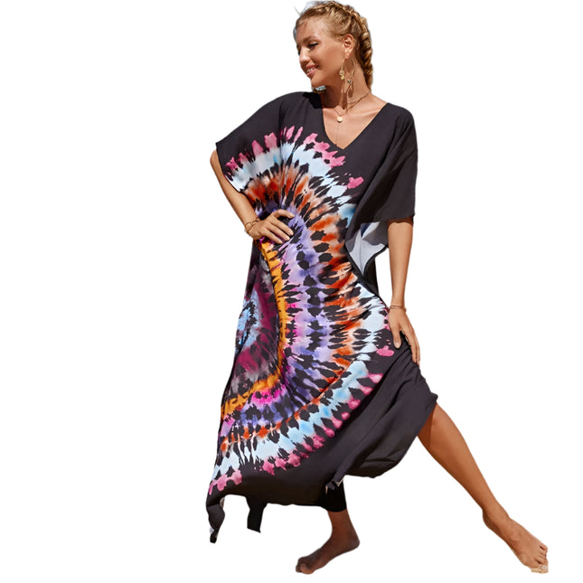 Bohemsk Tie-Dye Kaftan – Elegant, Luftig Maxi Sommerkjole i Rayon