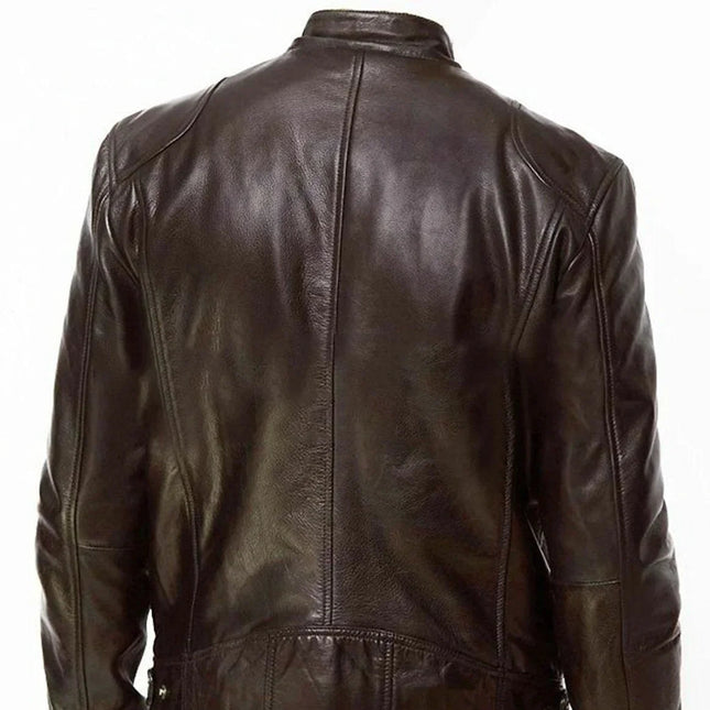 Herre Skinnjakke i PU – Europeisk Motorsykkelstil | Trendy og Komfortabel Jakke til Høst og Vinter