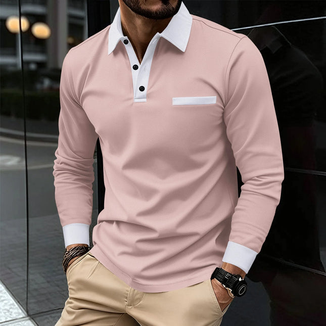Langermet Poloskjorte for Menn – Kontrastfarget Strikket Design | Stilren Business Casual Skjorte til Vår og Høst