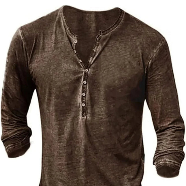 Vintage Henley Langermet T-skjorte for Menn – Vasket Retro Stil med Knappelukking | Komfortabel og Avslappet Hverdagsgenser